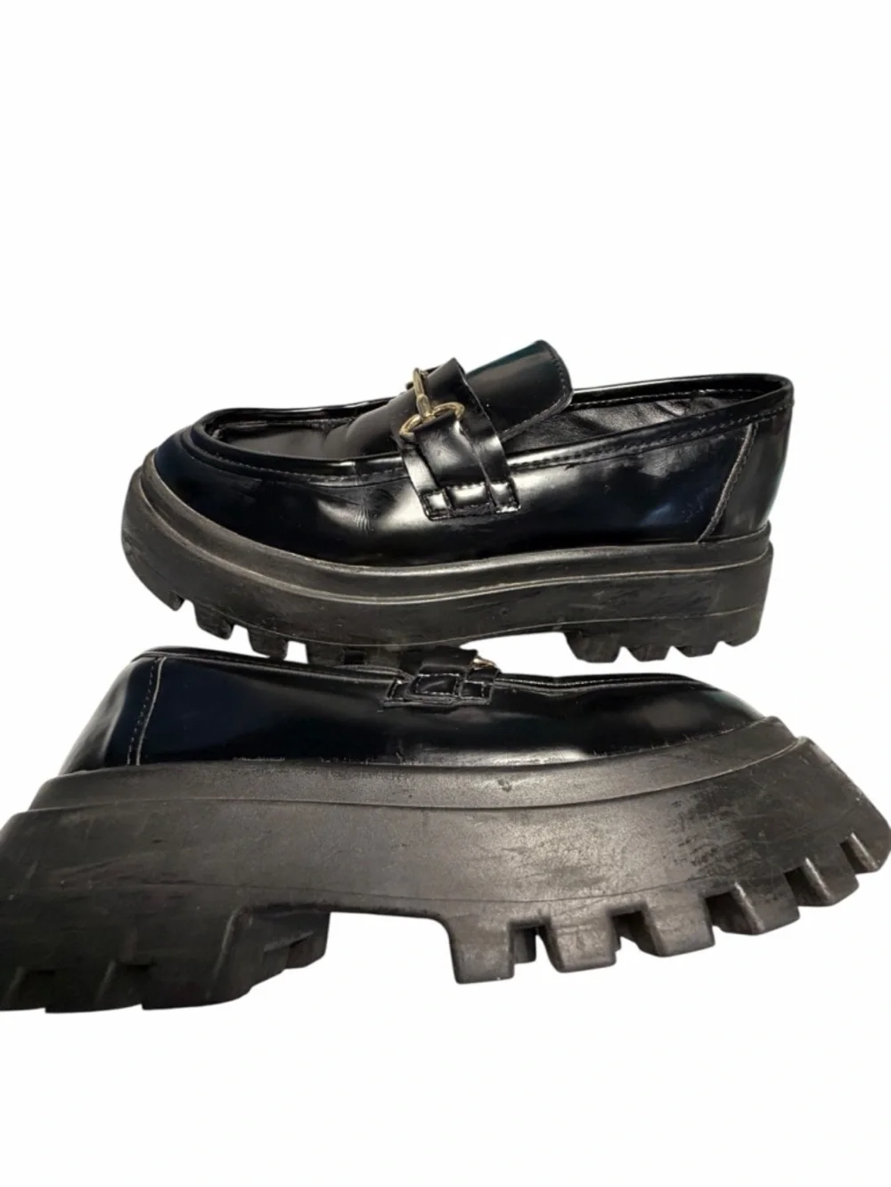 ASOS Design Masterpiece Chunky Black Leather Horsebit Loafers Sz 37 (6.5)
